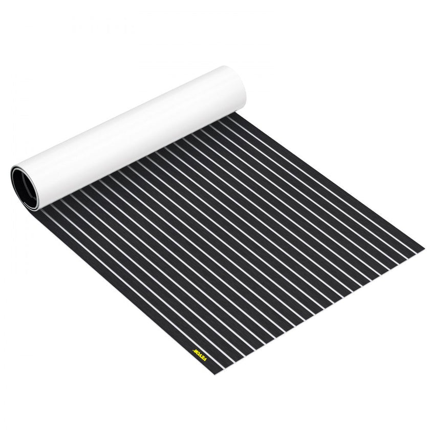 VEVOR EVA Foam Faux Teak Boat Deck Sheet Floor Pad Mat 94 x 47/94 x 35/90 x 35 Inch Black + White Seam Self-Adhesive Sea Deck Marine Yacht Skid-Proof RV Boat Floor EVA Foam Deck for Garden Floor