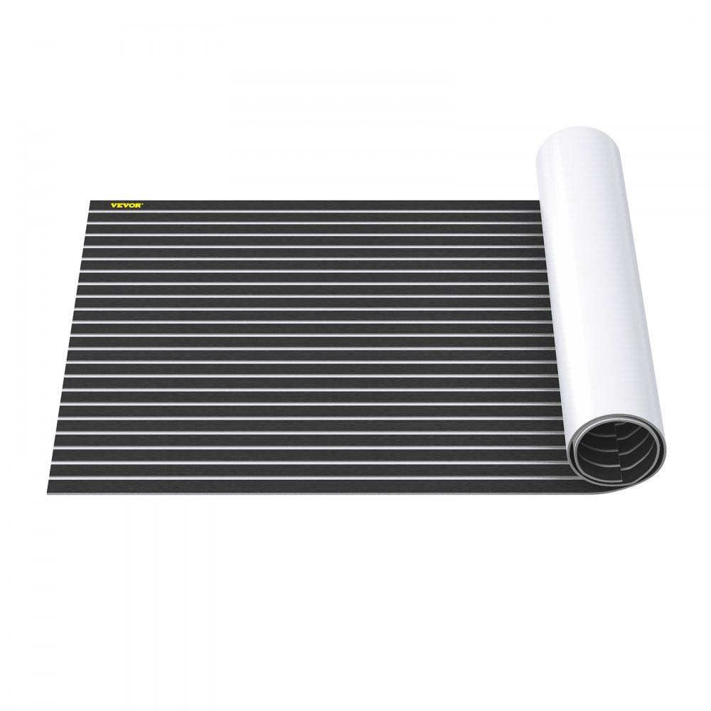 VEVOR EVA Foam Faux Teak Boat Deck Sheet Floor Pad Mat 94 x 47/94 x 35/90 x 35 Inch Black + White Seam Self-Adhesive Sea Deck Marine Yacht Skid-Proof RV Boat Floor EVA Foam Deck for Garden Floor