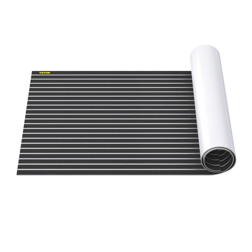 VEVOR EVA Foam Faux Teak Boat Deck Sheet Floor Pad Mat 94 x 47/94 x 35/90 x 35 Inch Black + White Seam Self-Adhesive Sea Deck Marine Yacht Skid-Proof RV Boat Floor EVA Foam Deck for Garden Floor