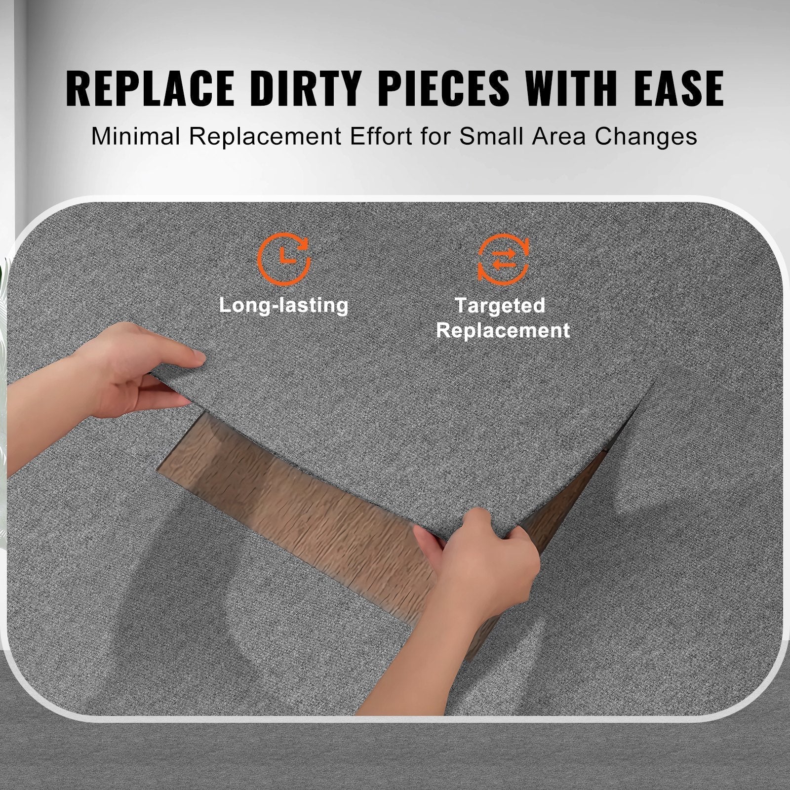VEVOR Carpet Tiles Peel and Stick, 24” x 24” Squares Self Adhesive Carpet Floor Tile, Soft Padded Carpet Tiles, Easy Install DIY for Bedroom Living Room Indoor Outdoor (9Tiles, Light Gray)