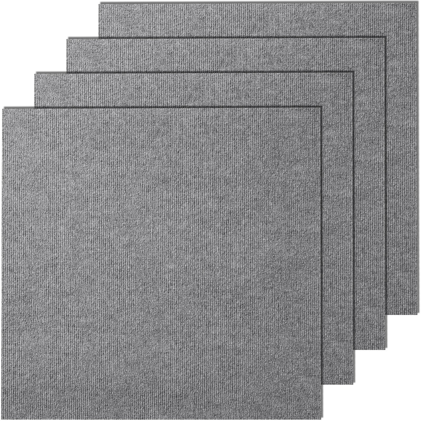 VEVOR Carpet Tiles Peel and Stick, 24” x 24” Squares Self Adhesive Carpet Floor Tile, Soft Padded Carpet Tiles, Easy Install DIY for Bedroom Living Room Indoor Outdoor (9Tiles, Light Gray)