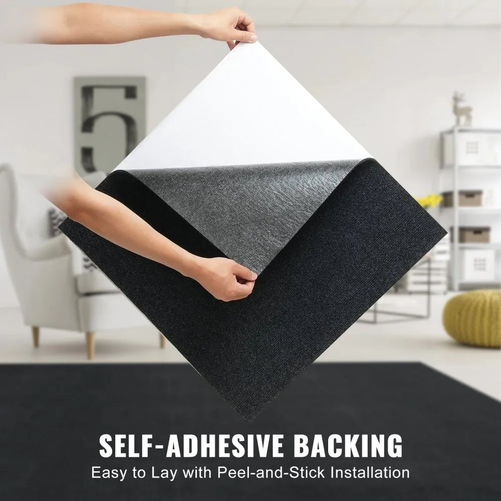 VEVOR Carpet Tiles Peel and Stick, 24” x 24” Squares Self Adhesive Carpet Floor Tile, Soft Padded Carpet Tiles, Easy Install DIY for Bedroom Living Room Indoor Outdoor (15Tiles, Carbon Black)