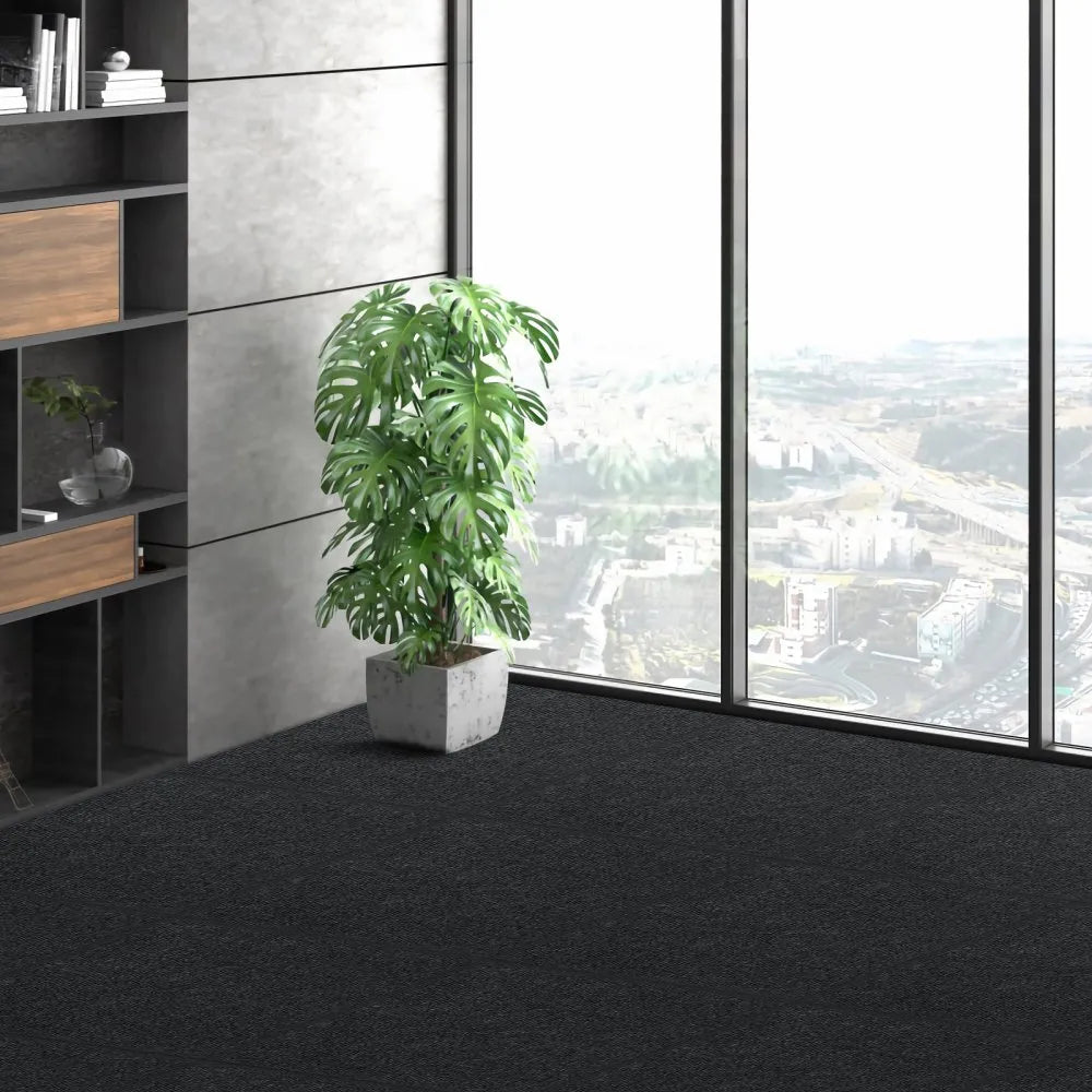 VEVOR Carpet Tiles Peel and Stick, 24” x 24” Squares Self Adhesive Carpet Floor Tile, Soft Padded Carpet Tiles, Easy Install DIY for Bedroom Living Room Indoor Outdoor (15Tiles, Carbon Black)