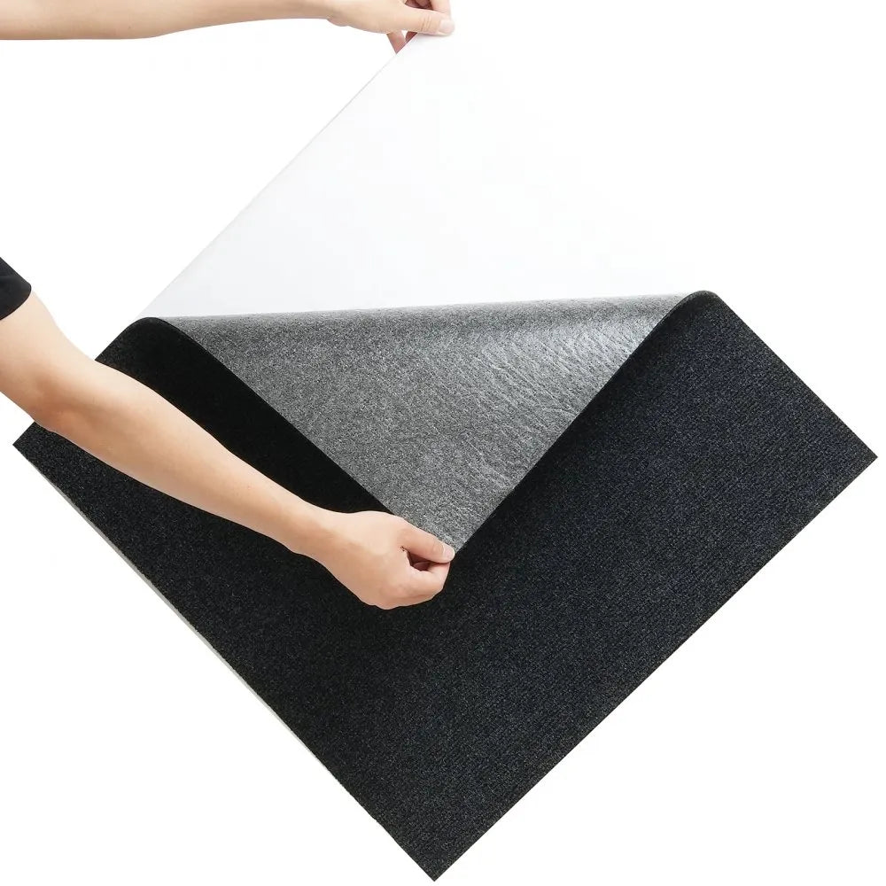 VEVOR Carpet Tiles Peel and Stick, 24” x 24” Squares Self Adhesive Carpet Floor Tile, Soft Padded Carpet Tiles, Easy Install DIY for Bedroom Living Room Indoor Outdoor (15Tiles, Carbon Black)