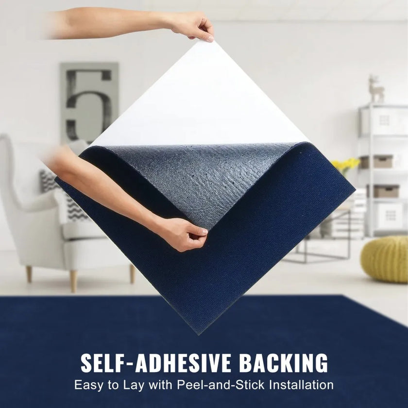 VEVOR Carpet Tiles Peel and Stick, 24” x 24” Squares Self Adhesive Carpet Floor Tile, Soft Padded Carpet Tiles, Easy Install DIY for Bedroom Living Room Indoor Outdoor (15Tiles, Dark Blue)