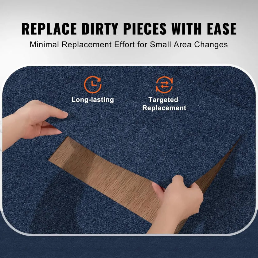 VEVOR Carpet Tiles Peel and Stick, 24” x 24” Squares Self Adhesive Carpet Floor Tile, Soft Padded Carpet Tiles, Easy Install DIY for Bedroom Living Room Indoor Outdoor (15Tiles, Dark Blue)