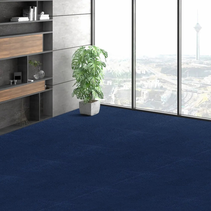 VEVOR Carpet Tiles Peel and Stick, 24” x 24” Squares Self Adhesive Carpet Floor Tile, Soft Padded Carpet Tiles, Easy Install DIY for Bedroom Living Room Indoor Outdoor (15Tiles, Dark Blue)