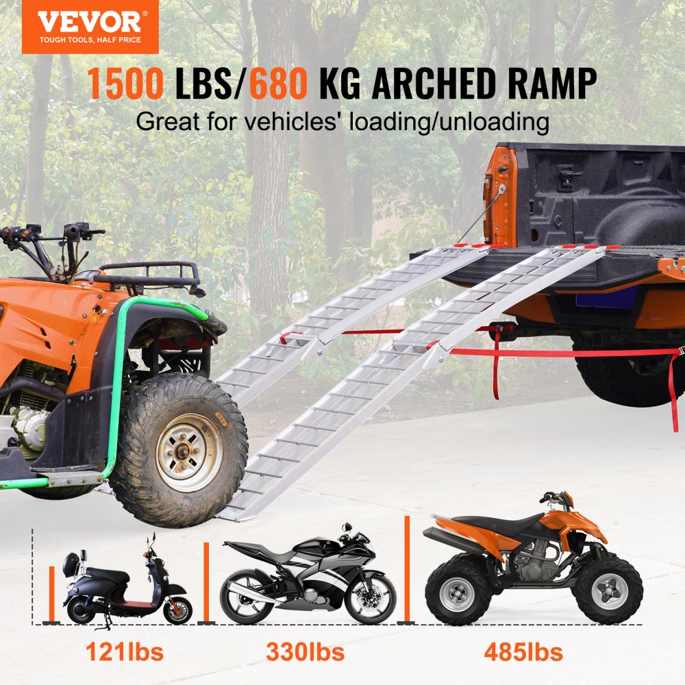 VEVOR Aluminum Ramps, 1500 lbs Folding Loading Ramps for Pickup Trucks Bed, Trailers Ramp with Load Straps for Dirt Bike, UTV, ATV, Trucks, Lawn Mowers, Snowblower, Cargo Trailer, 89