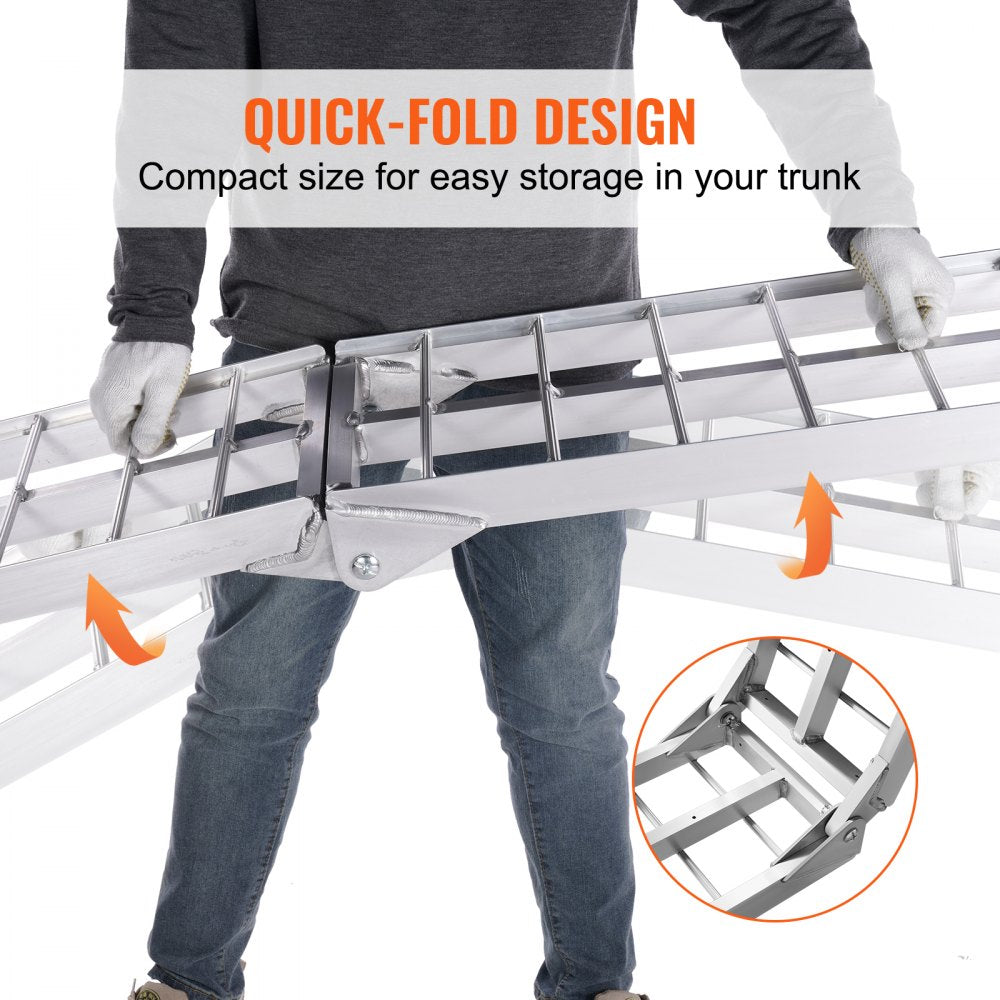 VEVOR Aluminum Ramps, 1500 lbs Folding Loading Ramps for Pickup Trucks Bed, Trailers Ramp with Load Straps for Dirt Bike, UTV, ATV, Trucks, Lawn Mowers, Snowblower, Cargo Trailer, 89