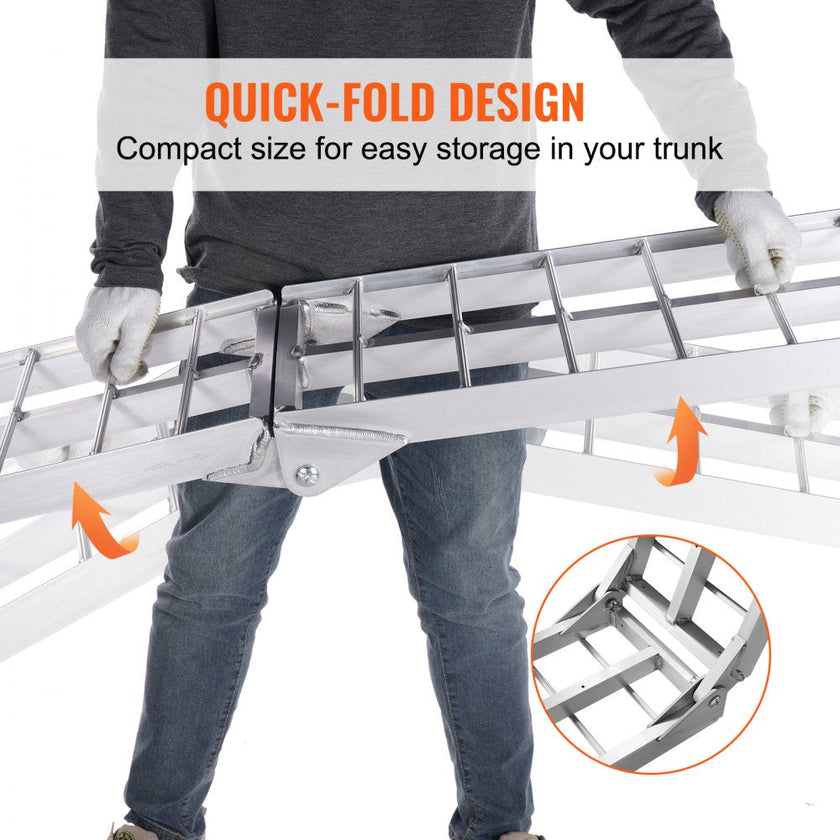 VEVOR Aluminum Ramps, 1500 lbs Folding Loading Ramps for Pickup Trucks Bed, Trailers Ramp with Load Straps for Dirt Bike, UTV, ATV, Trucks, Lawn Mowers, Snowblower, Cargo Trailer, 89