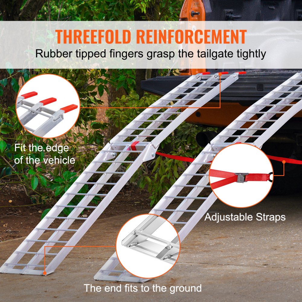 VEVOR Aluminum Ramps, 1500 lbs Folding Loading Ramps for Pickup Trucks Bed, Trailers Ramp with Load Straps for Dirt Bike, UTV, ATV, Trucks, Lawn Mowers, Snowblower, Cargo Trailer, 89