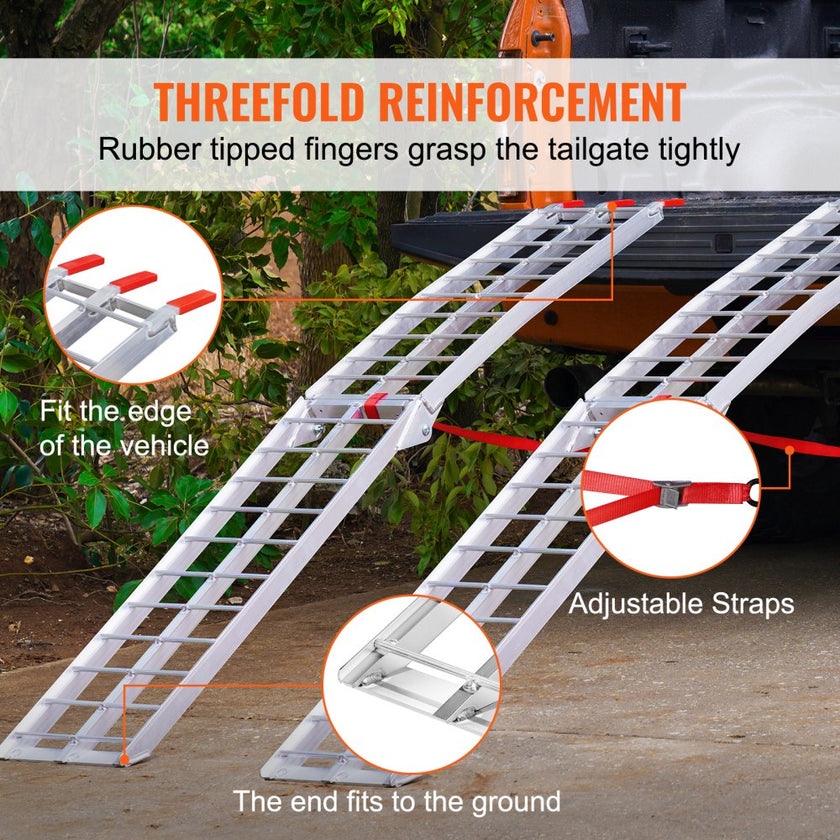 VEVOR Aluminum Ramps, 1500 lbs Folding Loading Ramps for Pickup Trucks Bed, Trailers Ramp with Load Straps for Dirt Bike, UTV, ATV, Trucks, Lawn Mowers, Snowblower, Cargo Trailer, 89