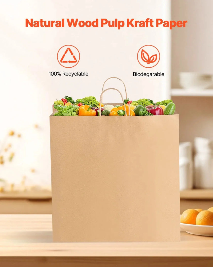 VEVOR Kraft Paper Bags with Handles – 100Pcs Large Eco-Friendly Bags