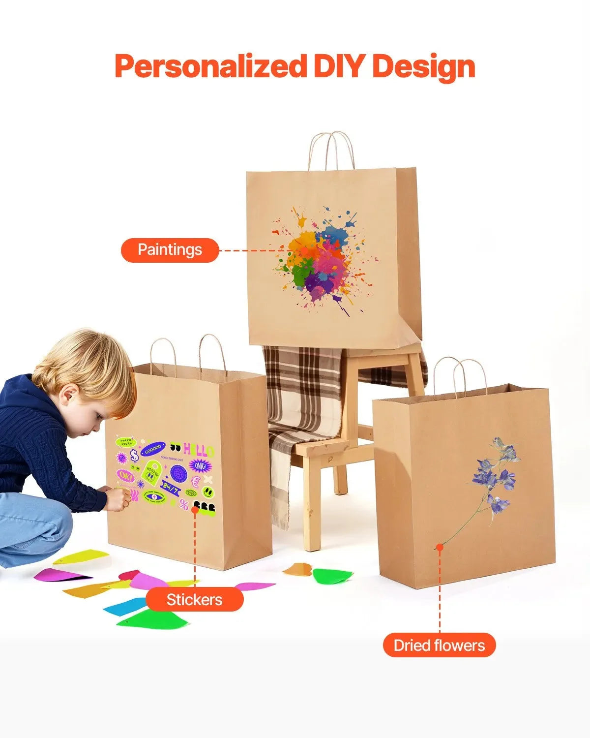 VEVOR Kraft Paper Bags with Handles – 100Pcs Large Eco-Friendly Bags
