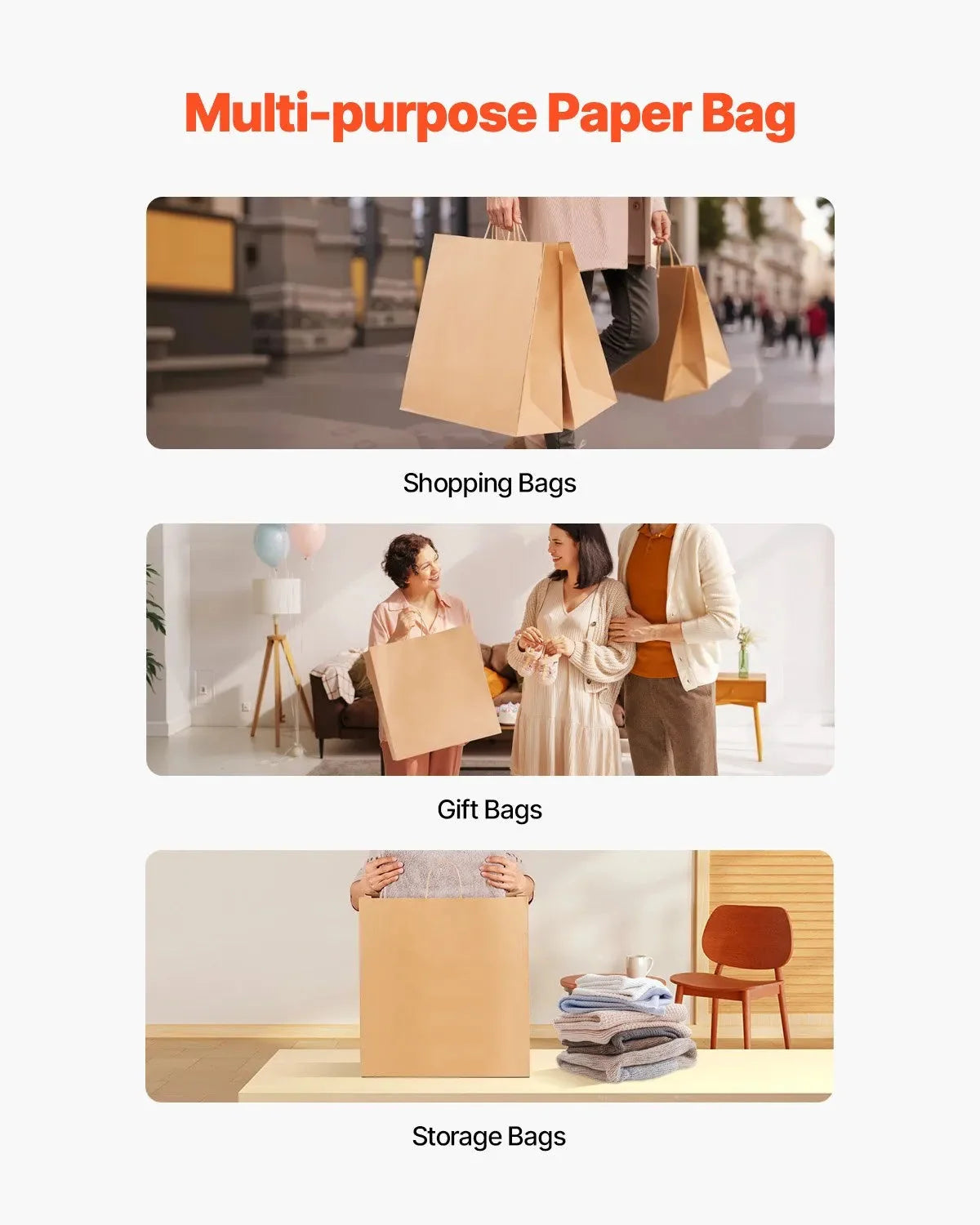 VEVOR Kraft Paper Bags with Handles – 100Pcs Large Eco-Friendly Bags