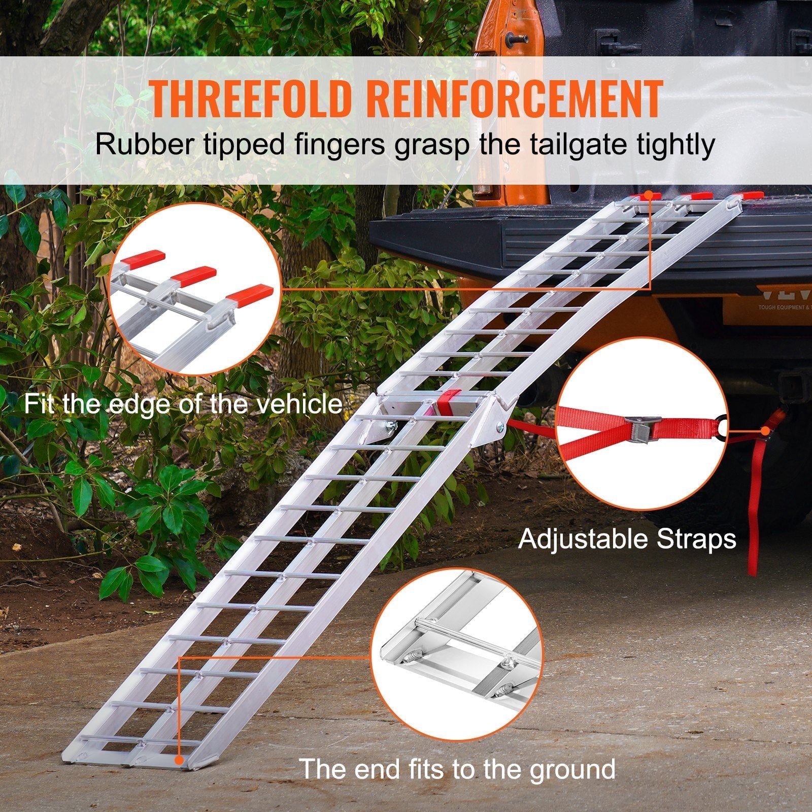 VEVOR Motorcycle Ramps, 750lbs Folding Loading Ramps for Pickup Trucks Bed, Trailers Ramp with Load Straps for Motorcycle, Dirt Bike, UTV, Lawn Mower, Truck, Snowblower, Cargo Trailer, 89