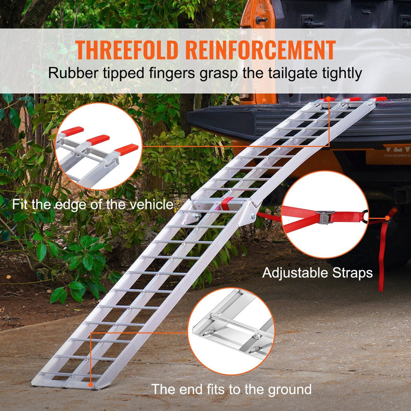 VEVOR Motorcycle Ramps, 750lbs Folding Loading Ramps for Pickup Trucks Bed, Trailers Ramp with Load Straps for Motorcycle, Dirt Bike, UTV, Lawn Mower, Truck, Snowblower, Cargo Trailer, 89
