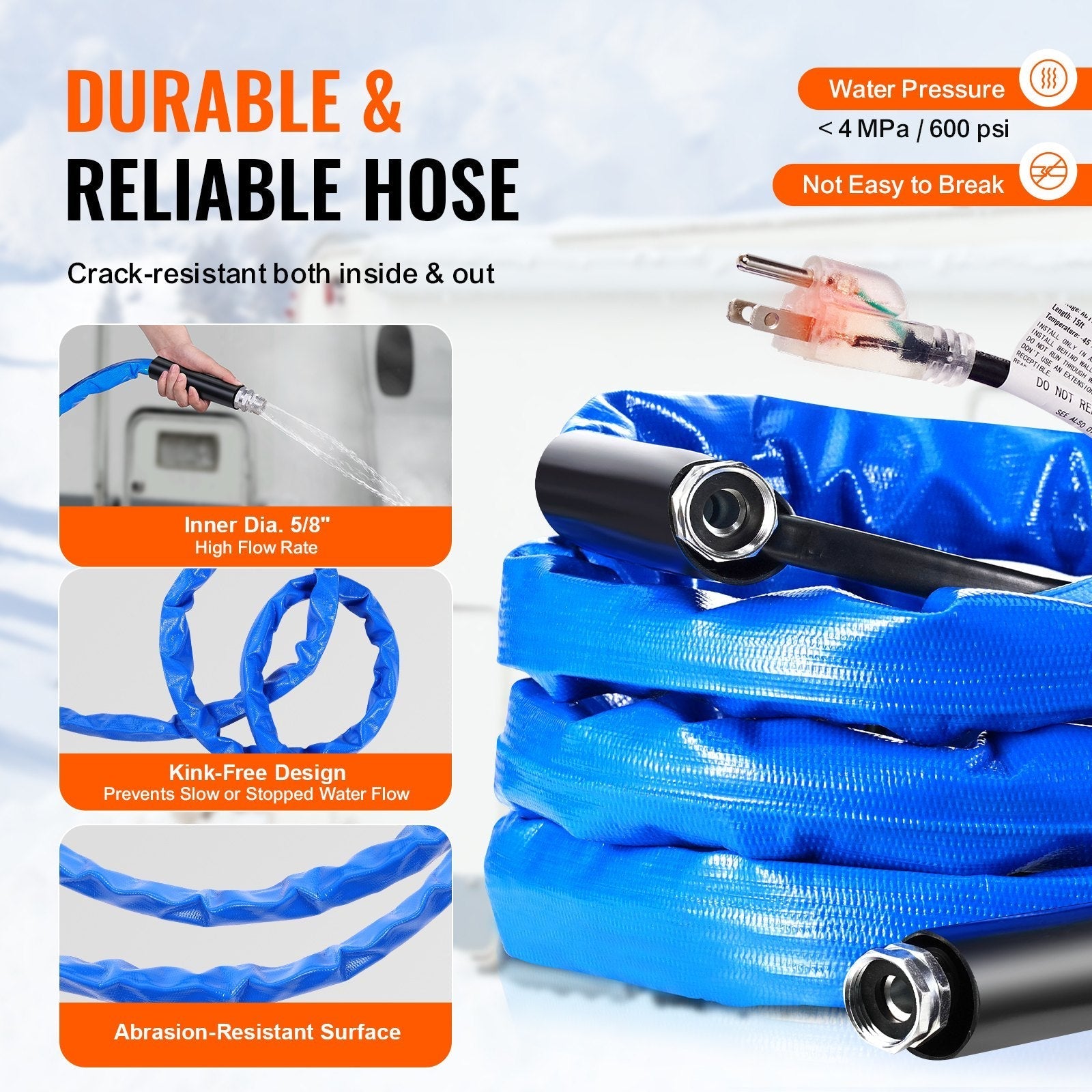 VEVOR 15ft Heated Water Hose for RV -45? Antifreeze Heated Drinking Water Hose