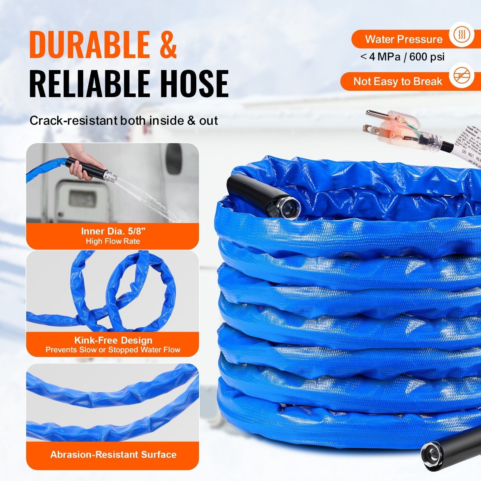 VEVOR 50ft Heated Water Hose for RV -45? Antifreeze Heated Drinking Water Hose