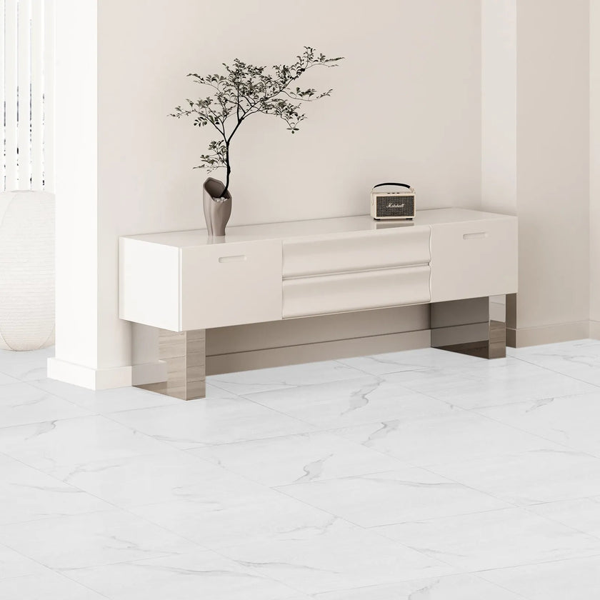 VEVOR Self Adhesive Vinyl Floor Tiles 12 x 12 inch, 50 Tiles 1.5mm Thick Peel & Stick, White Marble Texture DIY Flooring for Kitchen, Dining Room, Bedrooms & Bathrooms, Easy for Home Decor