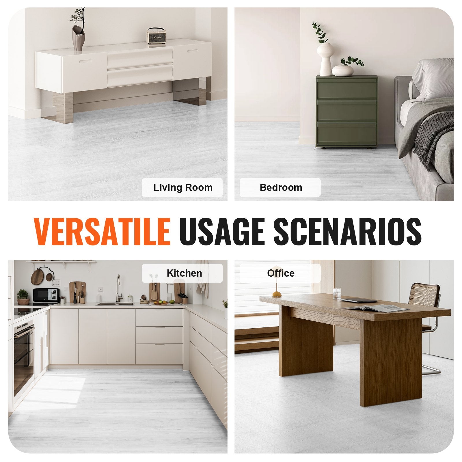 VEVOR Self Adhesive Vinyl Floor Tiles 390 x 23.6 inch, 1.5mm Thick Peel & Stick, Light Gray Wood Grain DIY Flooring for Kitchen, Dining Room, Bedrooms & Bathrooms, Easy for Home Decor