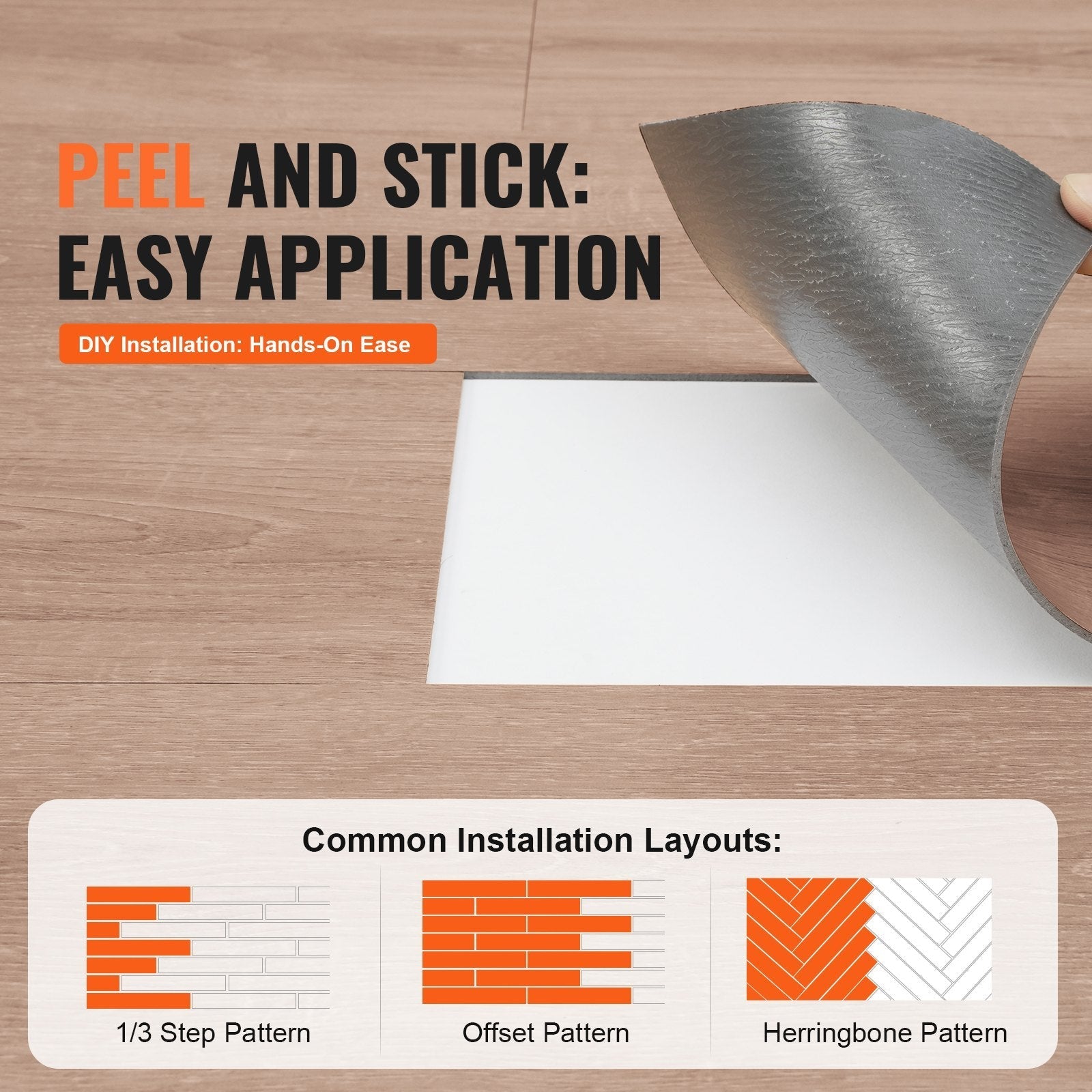 VEVOR Self Adhesive Vinyl Floor Tiles 36 x 6 inch, 36 Tiles 2.5mm Thick Peel & Stick, Natural Wood Grain DIY Flooring for Kitchen, Dining Room, Bedrooms & Bathrooms, Easy for Home Decor