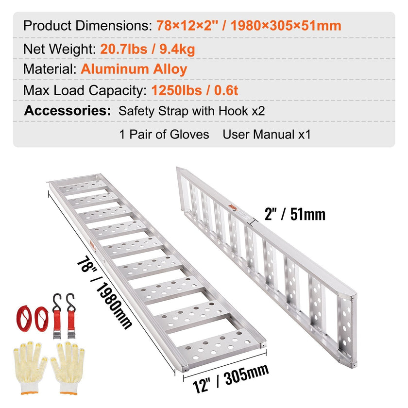 VEVOR Aluminum Ramps with Treads 1250 lbs 78