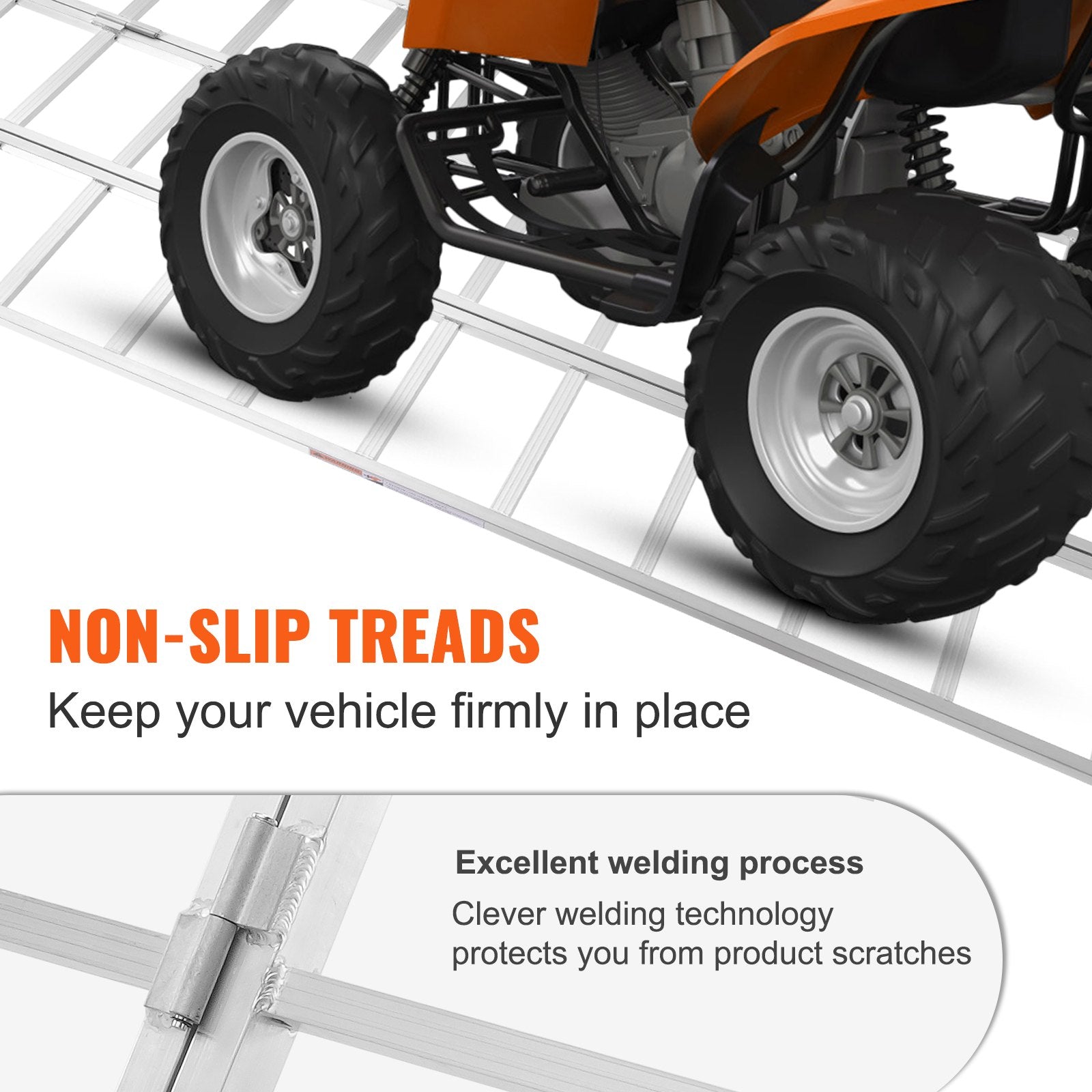 VEVOR Aluminum Ramps, 1500 lbs, Folding Loading Ramp with Load Straps, Tri-Fold Ramp for UTV, ATV, Trucks, Motorcycle, Lawnmower, Snow Blower, 77
