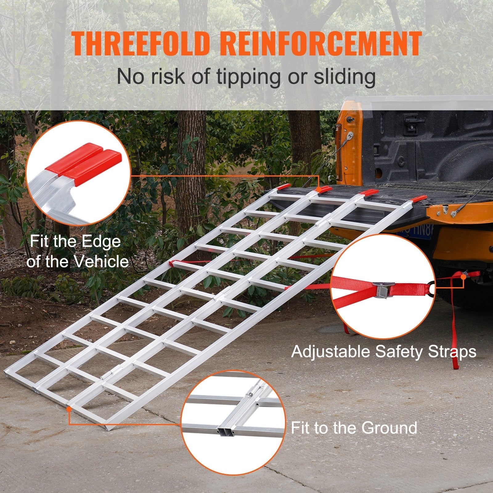 VEVOR Aluminum Ramps, 1500 lbs, Folding Loading Ramp with Load Straps, Tri-Fold Ramp for UTV, ATV, Trucks, Motorcycle, Lawnmower, Snow Blower, 77