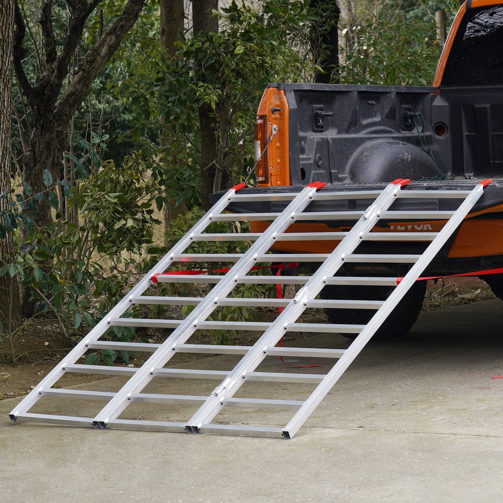 VEVOR Aluminum Ramps, 1500 lbs, Folding Loading Ramp with Load Straps, Tri-Fold Ramp for UTV, ATV, Trucks, Motorcycle, Lawnmower, Snow Blower, 77