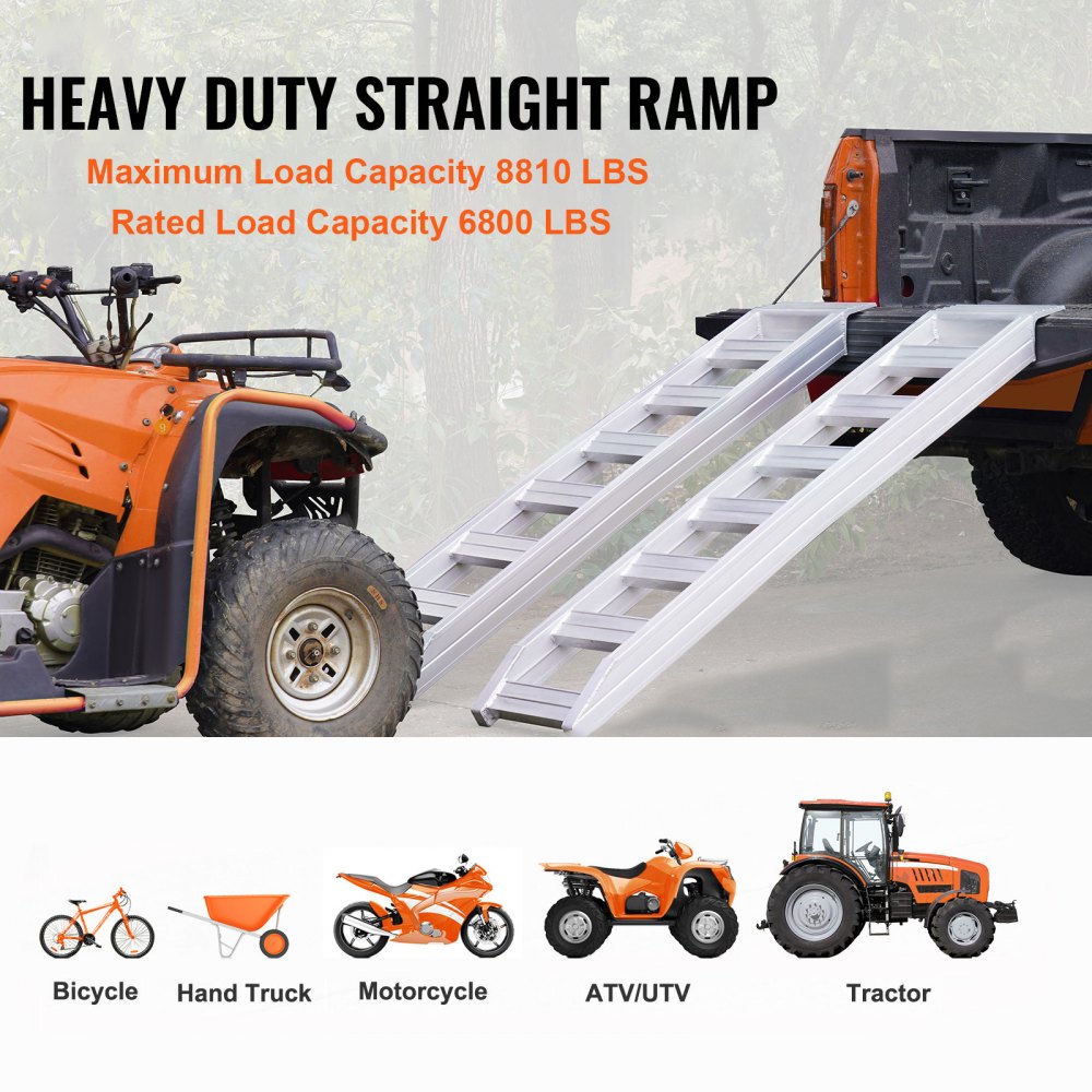 VEVOR Aluminum Ramps, 8810 lbs, Heavy-duty Ramps with Top Hook Attaching End, Universal Loading Ramp for Motorcycle, Tractor, ATV/UTV, Trucks, Lawn Mower, 72