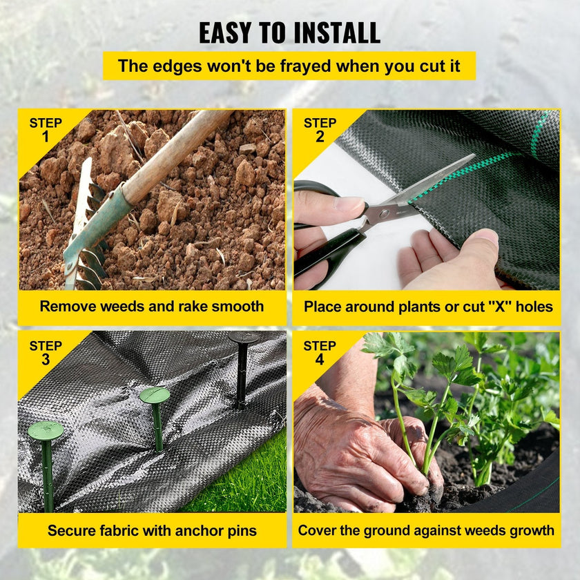 VEVOR 6FTx300FT Premium Weed Barrier Fabric Heavy Duty 1.5OZ, Woven Weed Control Fabric, High Permeability Good for Flower Bed, Geotextile Fabric for Underlayment, Polyethylene Ground Cover