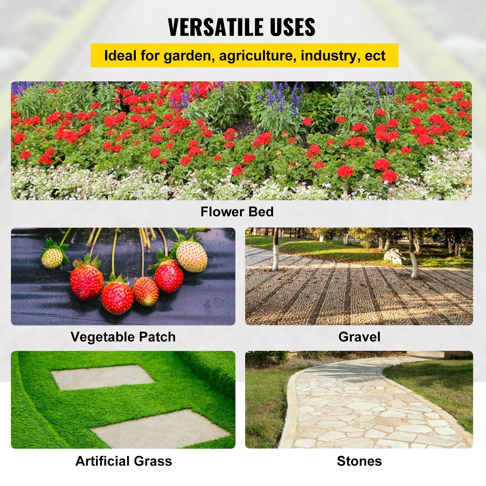 VEVOR 6FTx300FT Premium Weed Barrier Fabric Heavy Duty 1.5OZ, Woven Weed Control Fabric, High Permeability Good for Flower Bed, Geotextile Fabric for Underlayment, Polyethylene Ground Cover