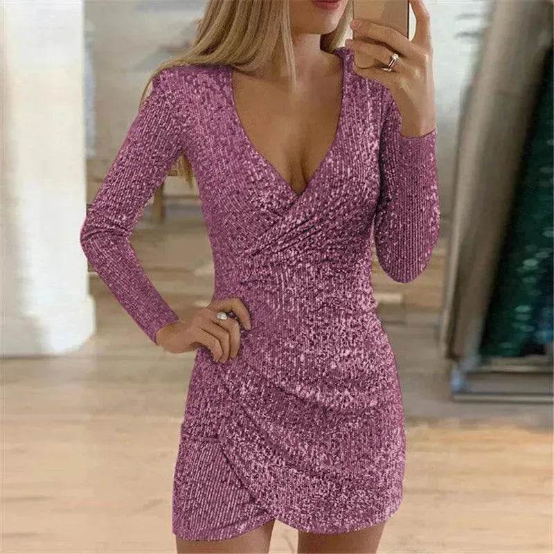 V-neck Hip Irregular Skirt Long Sleeve Women
