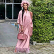 V-neck Loose Casual Two-piece Turkish Middle Eastern Robe Satin Dress