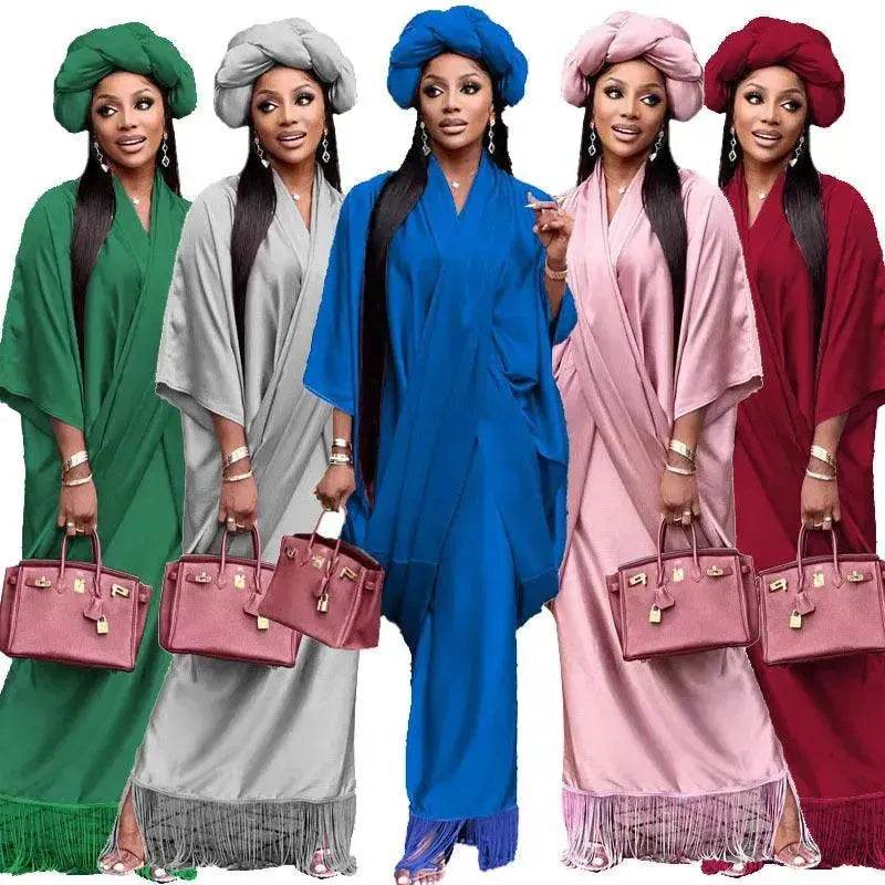 V-neck Loose Casual Two-piece Turkish Middle Eastern Robe Satin Dress