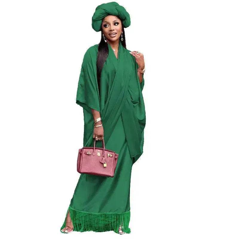 V-neck Loose Casual Two-piece Turkish Middle Eastern Robe Satin Dress