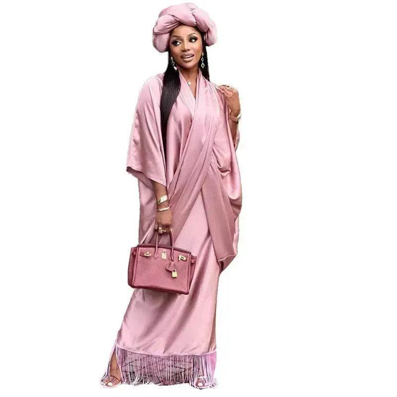 V-neck Loose Casual Two-piece Turkish Middle Eastern Robe Satin Dress