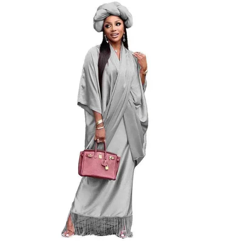 V-neck Loose Casual Two-piece Turkish Middle Eastern Robe Satin Dress