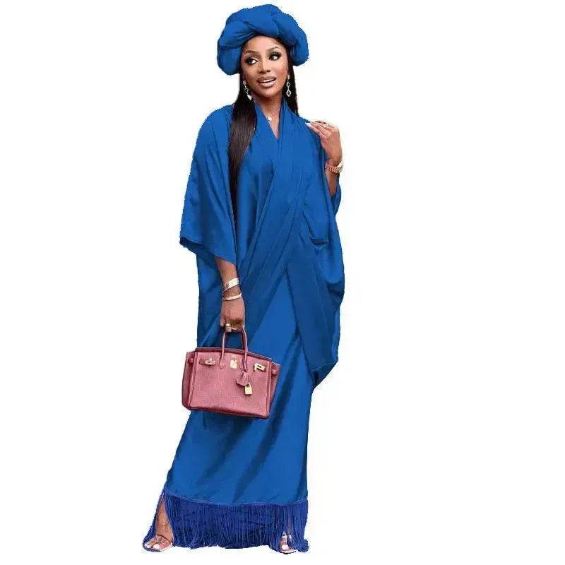 V-neck Loose Casual Two-piece Turkish Middle Eastern Robe Satin Dress