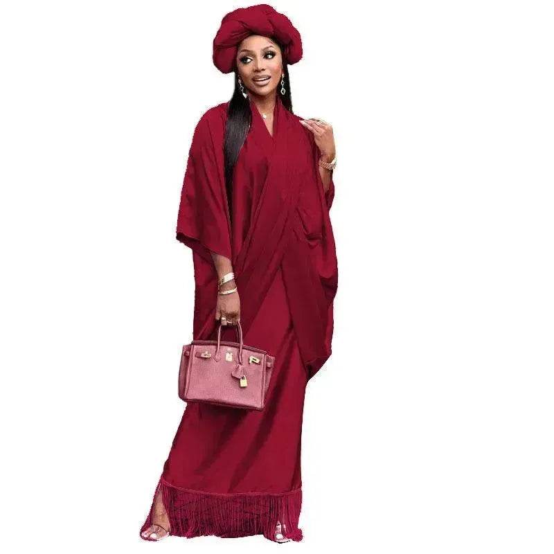 V-neck Loose Casual Two-piece Turkish Middle Eastern Robe Satin Dress