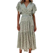 V-neck Lotus Leaf Sleeve Floral Split Dress