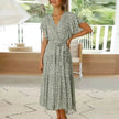 V-neck Lotus Leaf Sleeve Floral Split Dress