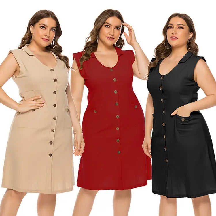 1 Pocket V-Neck Plus Size Dress