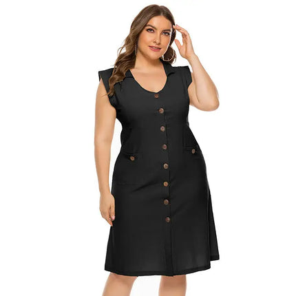 1 Pocket V-Neck Plus Size Dress