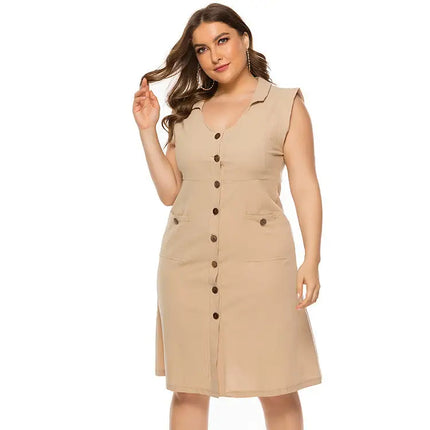 1 Pocket V-Neck Plus Size Dress