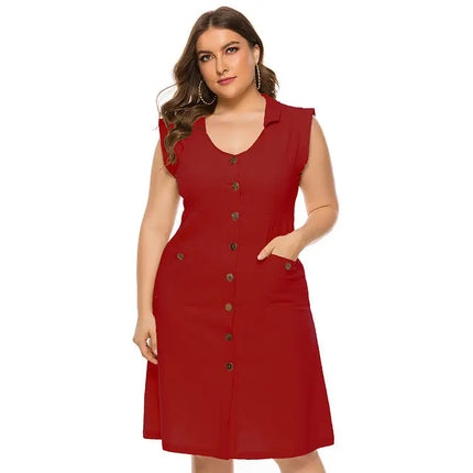 1 Pocket V-Neck Plus Size Dress