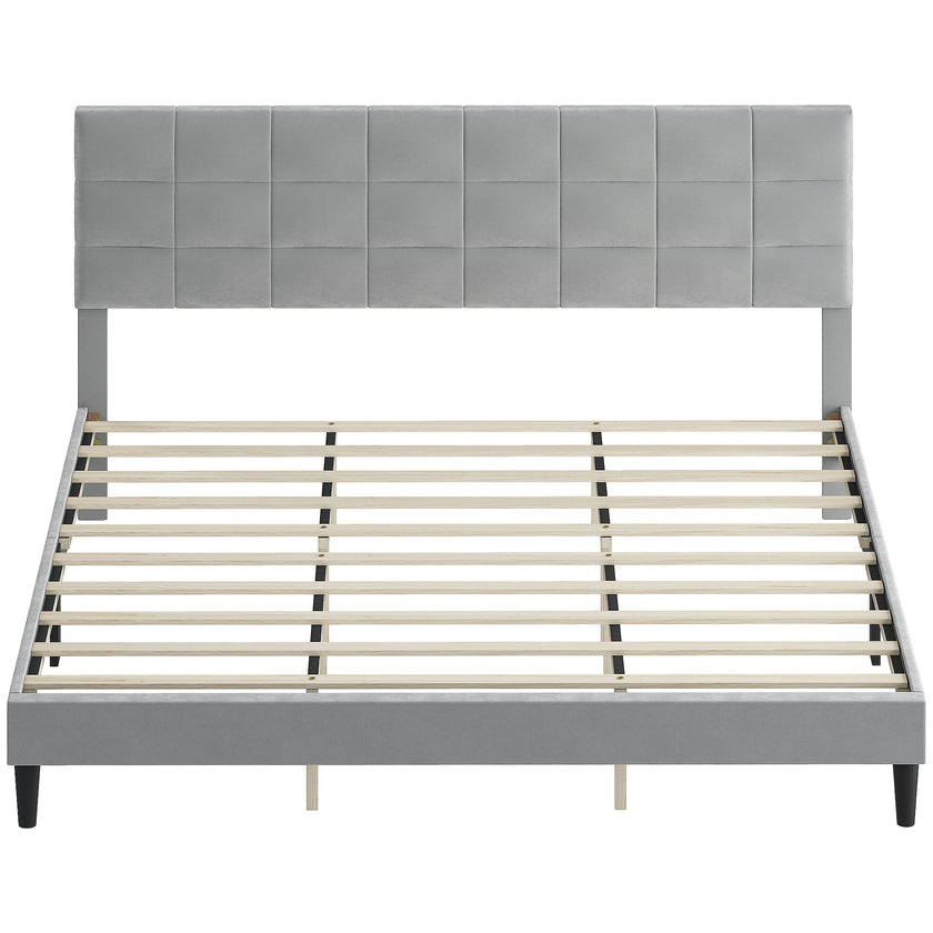 Harper King Size Platform Bed Frame with Upholstered Headboard-Grey