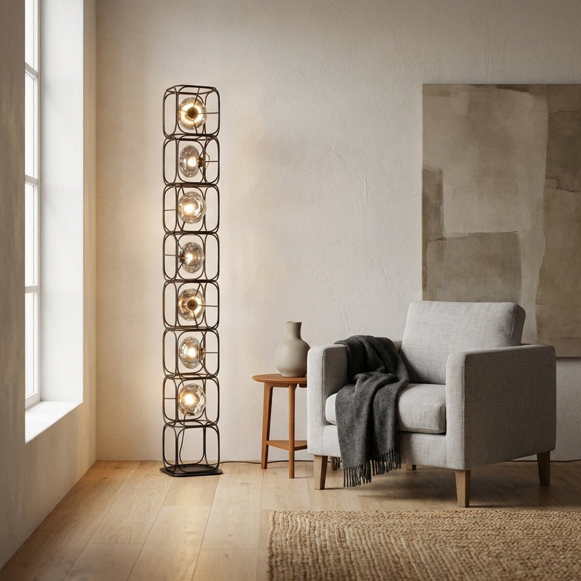 Valletta Wrought Iron + Glass Floor Lamp