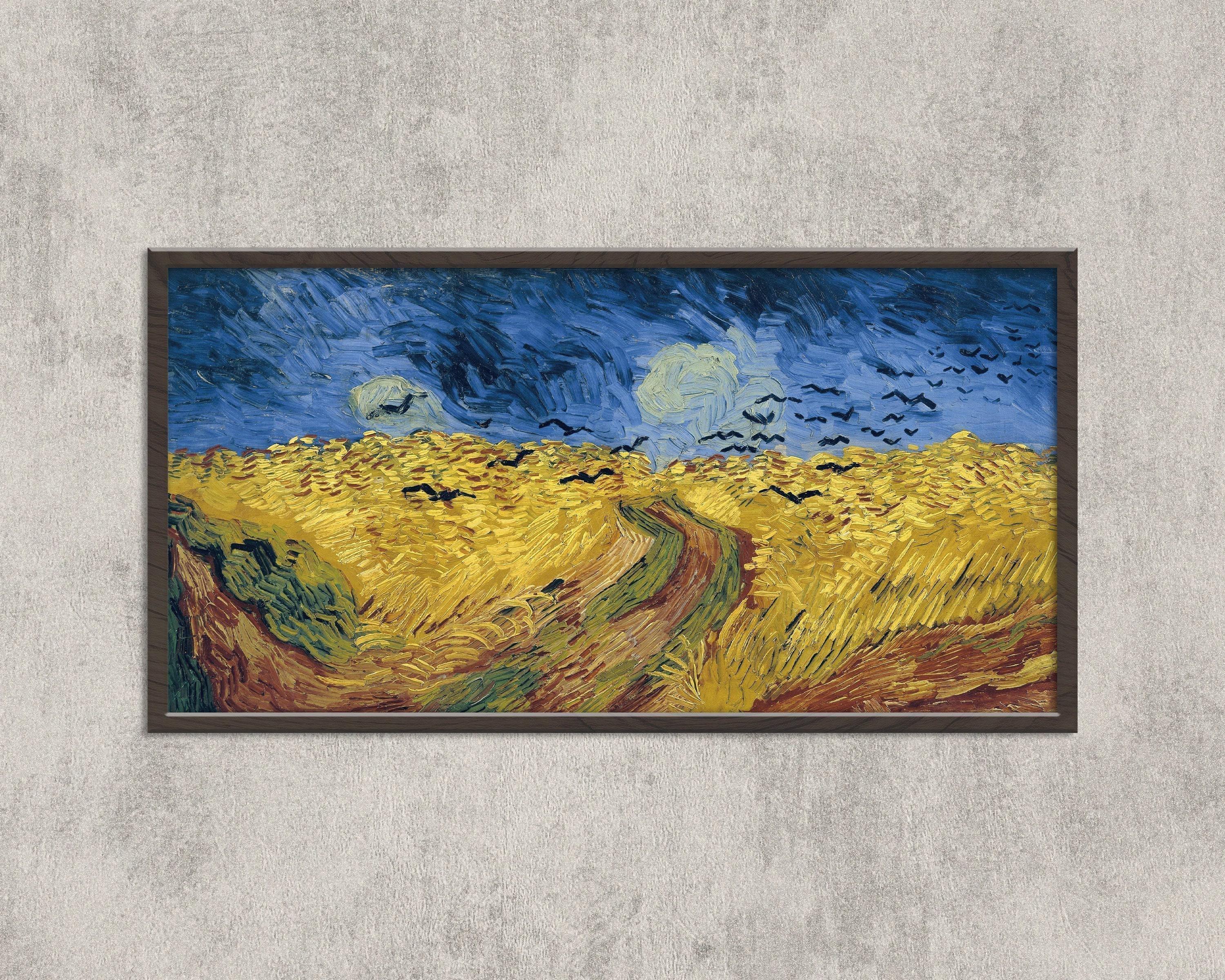 Van Gogh Wheatfield with Crows Print: Vintage Panoramic Art, Handframed Option (2x1)